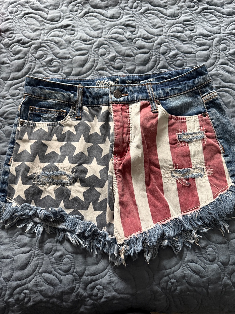 Mossimo Shorts High Rise Distressed USA Flag Sz 6